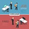 HR job offer fired dismissal flat 3d isometric modern concept