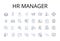 Hr manager line icons collection. Marketing director, Sales manager, Project manager, Business analyst, IT consultant