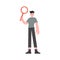 The HR manager stands in full growth and holds a magnifying glass in his hands. Isolated. Element for presentations, sites