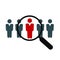 Hr solutions, search for employees and job, recruitment agency icon, human resources, consider candidate, job applicant sign