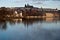 Hradcany with Prague Castle and Vltava river from Slovansky ostrov isle in Prague