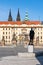 Hradcany square with entrance gate to Prague Castle and statue of Tomas Garrigue Masaryk - the first President of