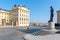 Hradcany square with entrance gate to Prague Castle and statue of Tomas Garrigue Masaryk - the first President of