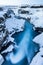 Hraunfossar waterfall in winter, Iceland.