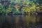 Hrebikarna lake near czech city of Chomutov during autumnal rain on 9th october 2019