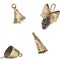 Hree different bells and a cone with a beige bow on the white background.