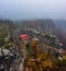 Hrensko, Czech Republic - Aerial panoramic view of famous Pravcicka Brana in Bohemian Switzerland National Park