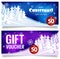 Hristmas gift voucher. On background of winter snow forest.