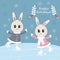 Ð¡hristmas postcard with funny bunnies skating