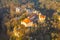 Hruba Skala chateau at sunrise from above