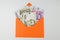 hryvnia in an orange envelope on white