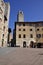 Hstoric Buildings from Piazza della Cisterna Square n the Medieval San Gimignano hilltop town. Tuscany region. Italy