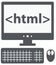 html tag on the screen of personal computer, isolated icon on white background