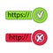 The HTTP and HTTPS protocols. Safe and reliable web browsing. Vector illustrations