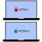 Http and https protocols on white background. safe web surfing and data encryption sign. safe and Secure https symbol. flat style