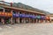 HUA SHAN, CHINA - AUGUST 4, 2018: Shops at the grounds of Jade Spring Temple at the entrance to Hua Shan mountain, Chi