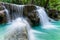 Huai Mae Khamin Waterfall in the Srinakarin Dam National Park in the summer is a beautiful waterfall with clear, flowing water, so