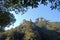 Huangshan Mountain in Anhui Province, China. Mountain view framed by trees seen from the eastern steps