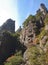 Huangshan Mountain in Anhui Province, China. View of mountain peaks, cliffs and trees at the lower part of West Sea canyon