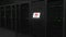 HUAWEI logo on the screen in a modern server room. Conceptual editorial 3d animation