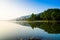 Huay Tueng Thao Lake in the early morning, the lake offers beautiful scenery, fresh air and steam rising from the surface