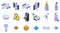 Hubble telescope icons set isometric vector. Space technology