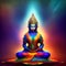 of hucyborg meditating, spirituality, astral body with light rays and chakra activation, mystical spirit