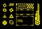 HUD futuristic frame border elements pack caution yellow line cyber sci-fi, icon symbol cyberpunk