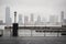 Hudson river docks under the rain overlooking the skyline from the heart of Wall Street in Manhattan