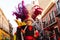 Huehues Mexico, Carnival scene, dancer wearing a traditional mexican folk costume and mask rich in color