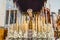 Huelva, Spain - April 1, 2021: Procession of Our Lady of Calvary inside the Parroquia Mayor de San Pedro de Huelva exhibited on