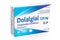 Huelva, Spain - July 23, 2020: Spanish box of Clonixino Lisina, brand Dolalgial from Sanofi laboratory. An analgesic medicine that