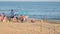 Huelva, Spain - July 4, 2020: People are enjoying at afternoon of Islantilla beach