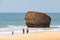 Huelva, Spain - March 7, 2021: MatalascaÃ±as beach or Torre de la Higuera, huelva, Andalusia, Spain. Foundations of the watchtower