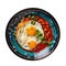 Huevos A La Mexicana On A Blue Abstraction Round Plate On Isolated Transparent Background Mexican Food. Generative AI