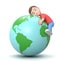 Hug the Earth. 3D Cartoon Character Illustration