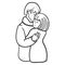 A hug of a man and a woman, a girl and a guy. Coloring page adult and kids. Feeling of love. - Vector. Vector illustration