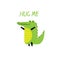 Hug me text and Cartoon crocodile. Cute cartoon character. Good smiling crocodile. Hand drawn lettering. Vector hand