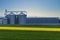 Huge agricultural hangar or farm grain storage. Background with copy space