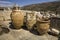 Huge ancient clay vases and camphor. Old dishes, camphor and pitchers.