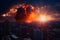 Huge asteroid hitting a city on planet Earth, sci-fi fantasy closeup, generative AI.