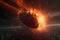 Huge asteroid hitting a city on planet Earth, sci-fi fantasy closeup, generative AI.