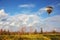 A huge balloon over the blossoming field