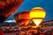 Huge balloons inflate before launch. Turkey. Cappadocia