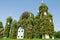 Huge beautiful amazing castle covered with green plants and colourful flowers