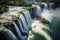 huge beautiful powerful waterfall cascading down, aerial view landscape