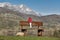 Huge bench and mountain landscape in Riano. Spain