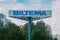 Huge blue BILTEMA sign at entrance of Swedish store of spare parts, household goods on natural background