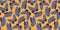 Huge blue butterflies with dark yellow orange background vector seamless pattern