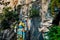 Huge blue statue of hindu god hanuman at entrance of batu caves during cloudy day in kuala lumpur malaysia